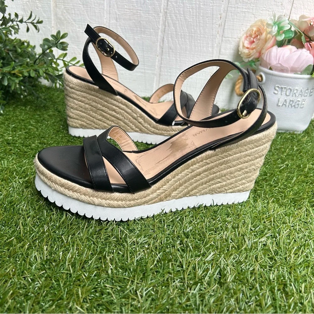 Stuart Weitzman Catlina Leather Wedge Sandals color: black size 5.5 new